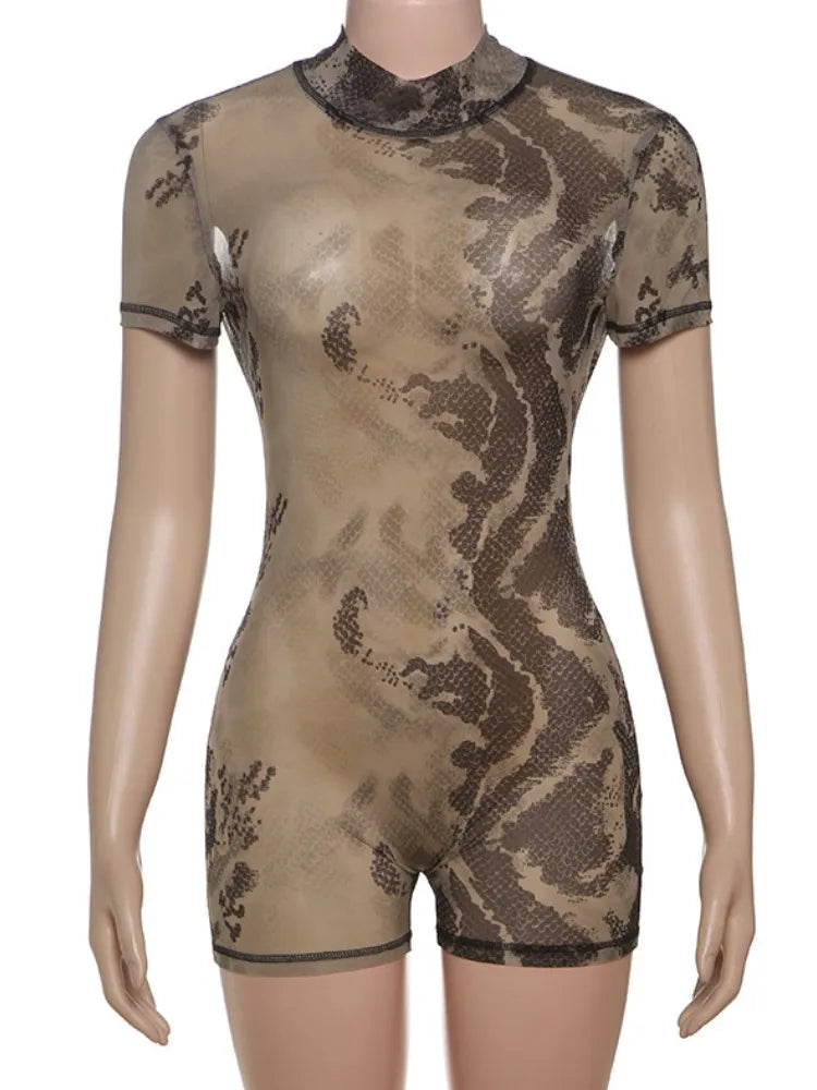 Lorine Mesh Backless Romper Khaki