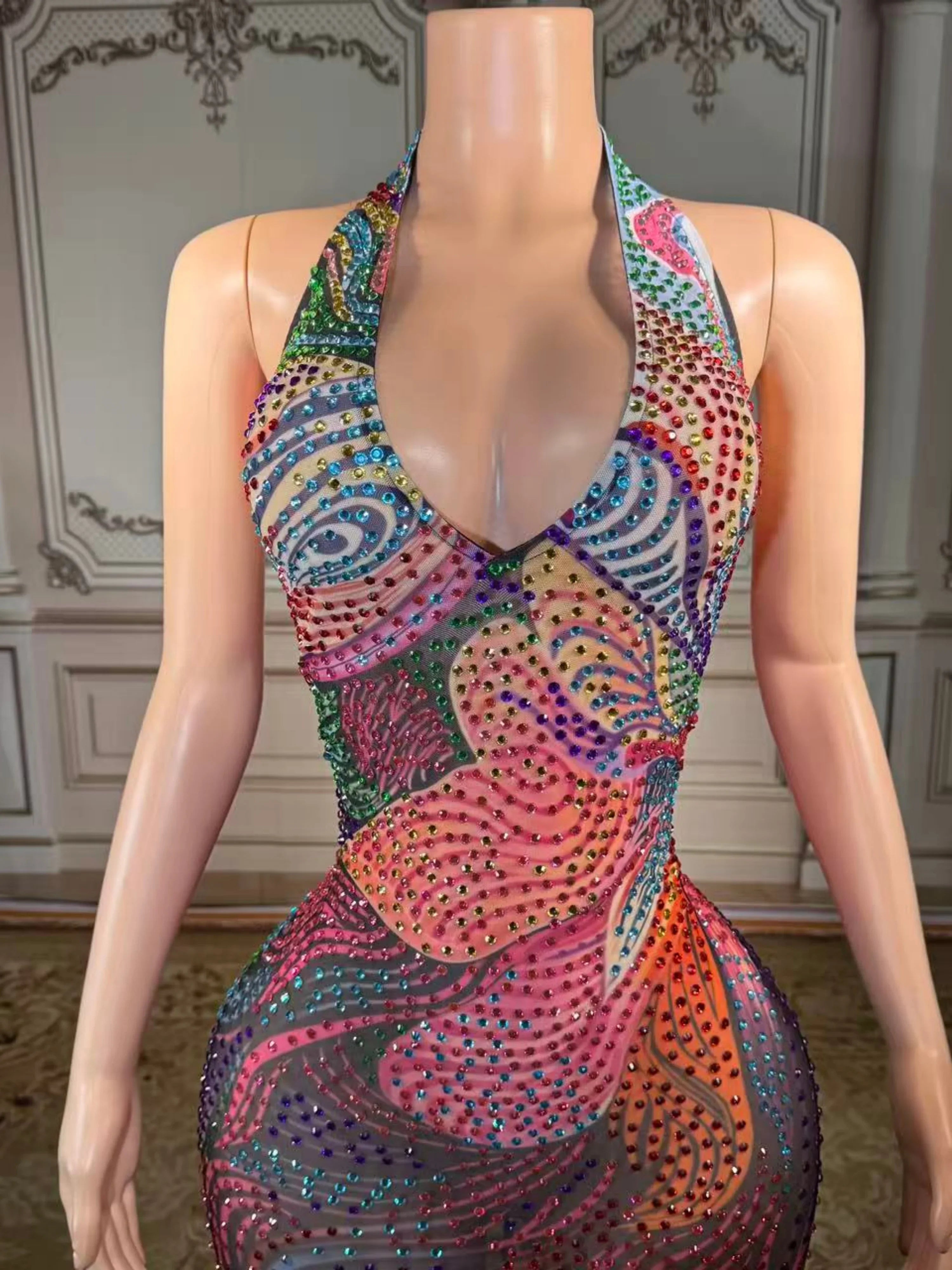 Opulent Crystal Backless Dress