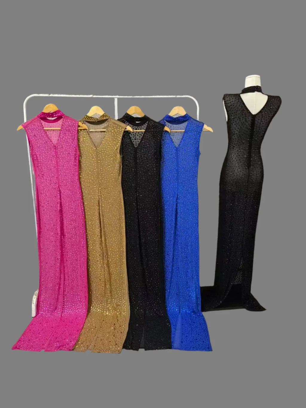 Hot Rhinestone Bodycon Maxi Dress