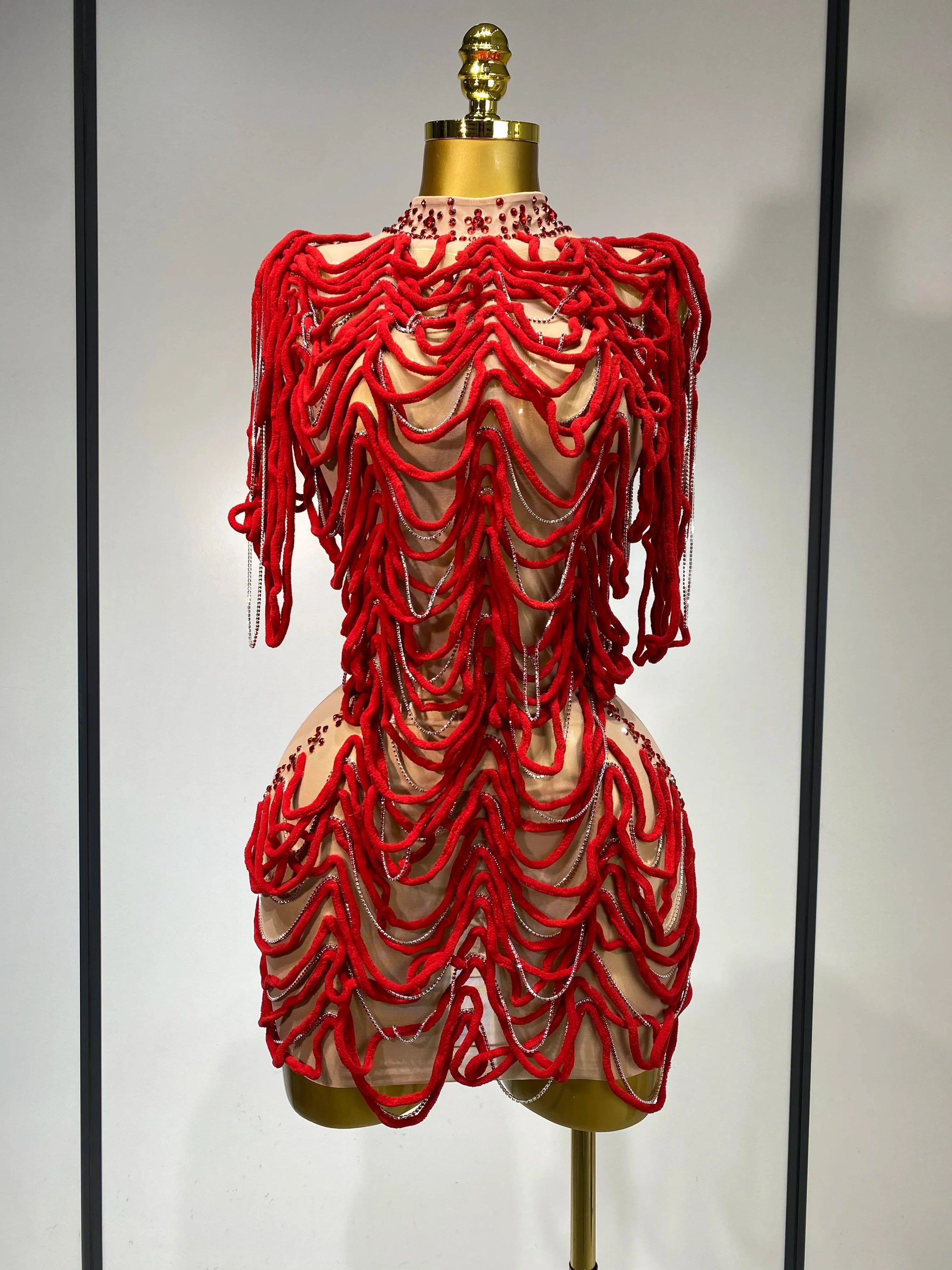 Venia Rhinestone Dress Red