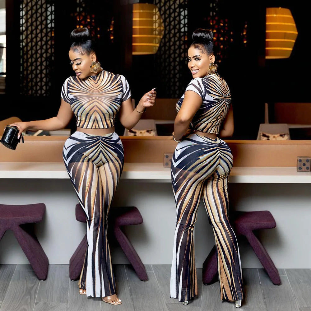 Loanda Sheer Mesh Flare Pants Set