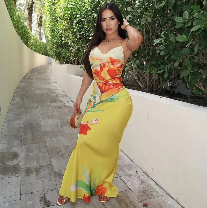 Floral Backless Maxi Dress