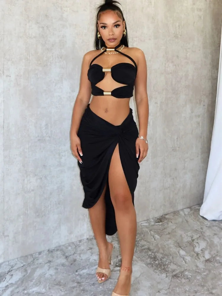 Michelle Pleated Skirt Set Black