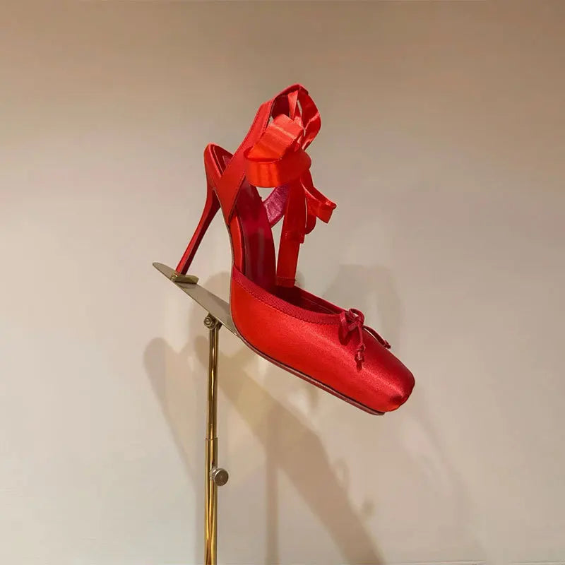 Satin Bow Ballet High Heels