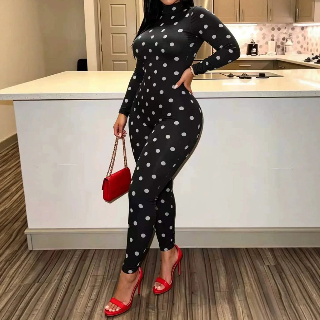 Retro Polka Dot Mock Neck Jumpsuit