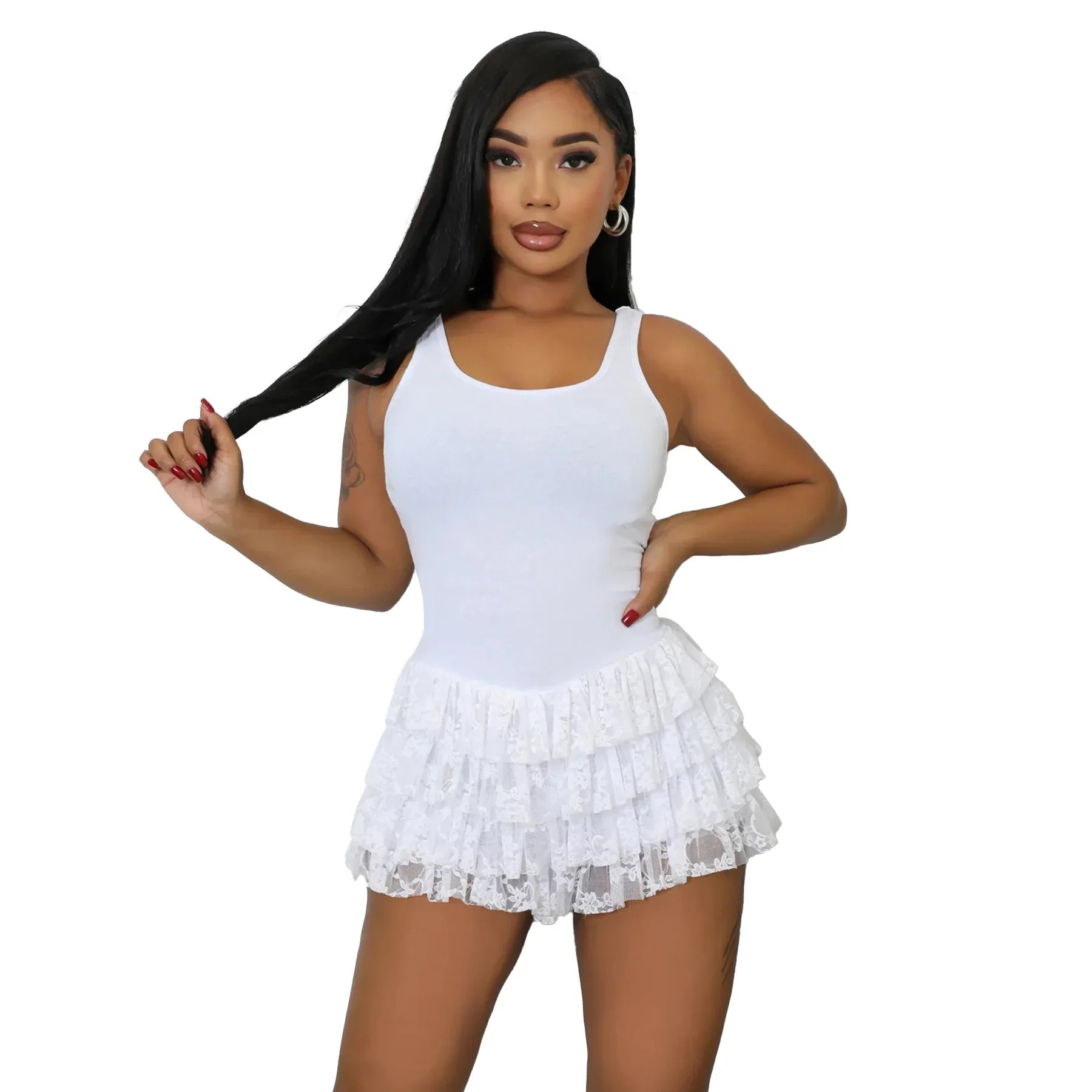 Yaya Ruffles Tiered Romper White