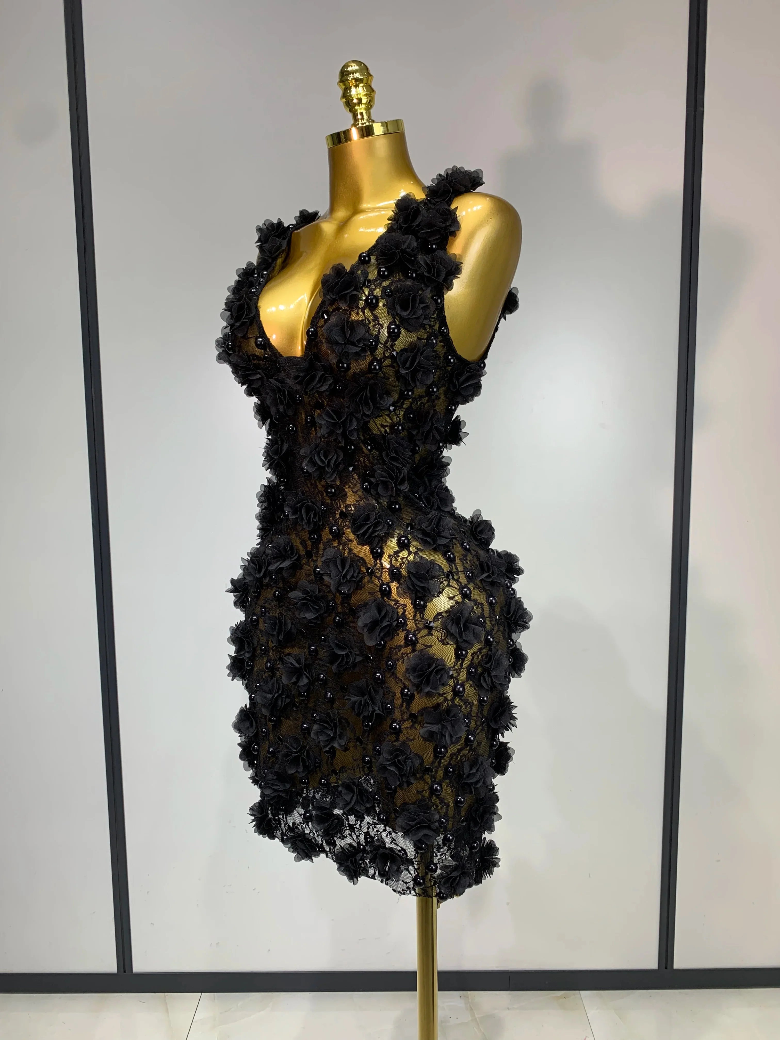 Flower Pearls Mini Dress