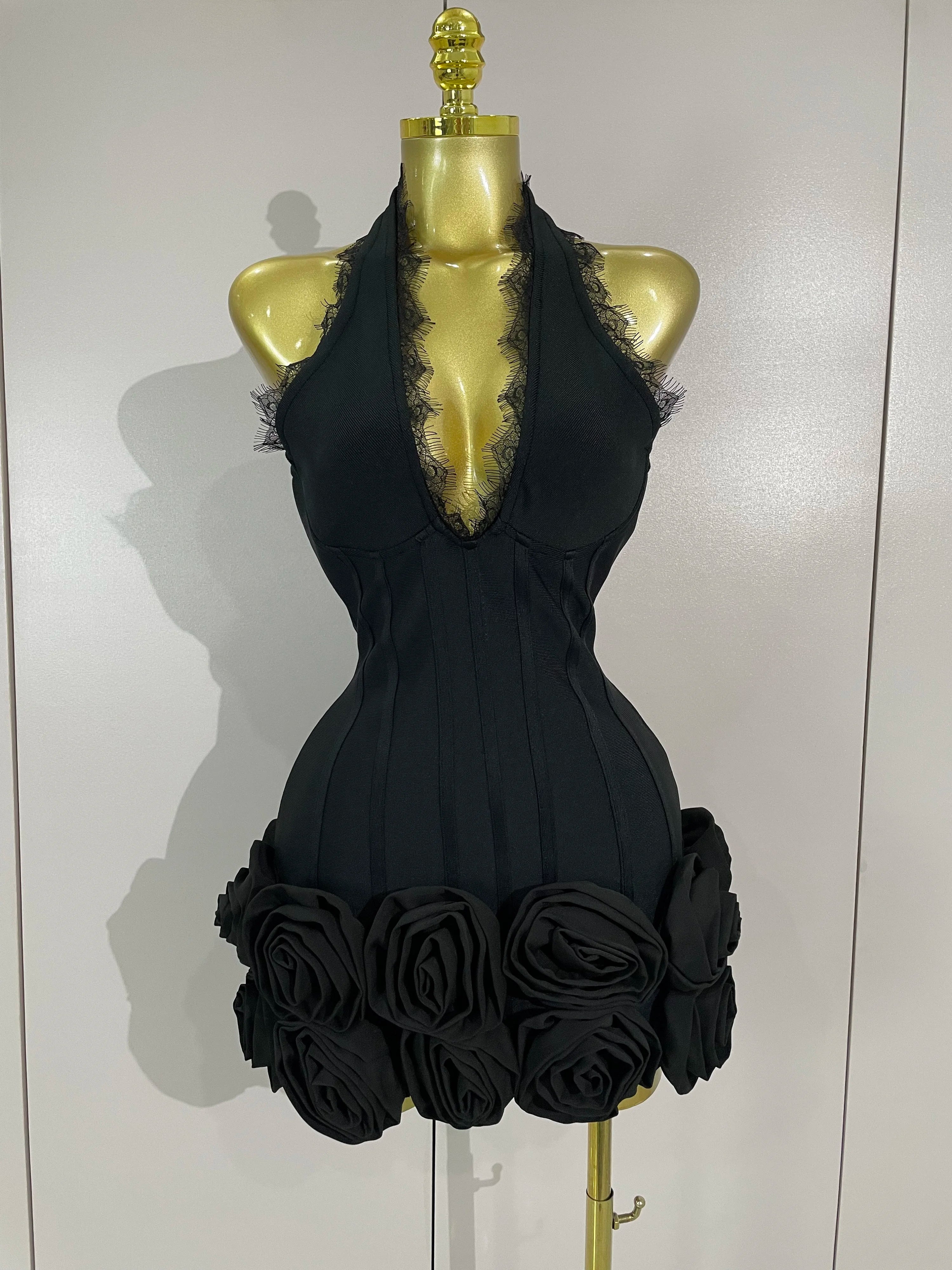 Tatiana Flower Bandage Dress black