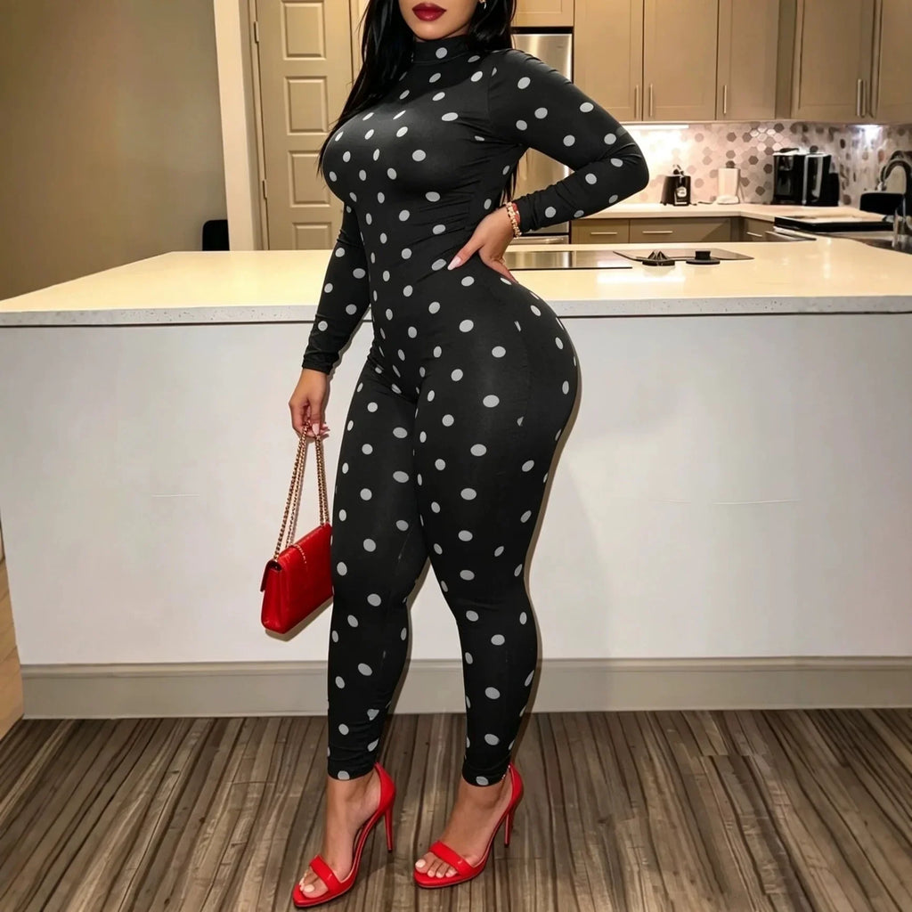Retro Polka Dot Mock Neck Jumpsuit