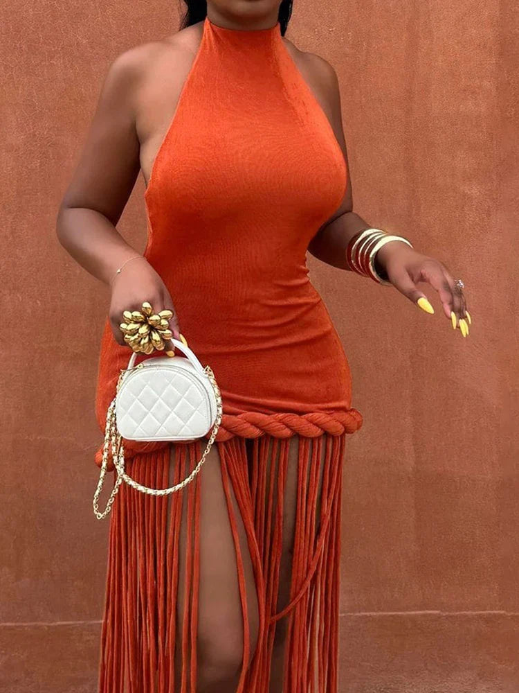 Aria Tassel Backless Maxi Dress