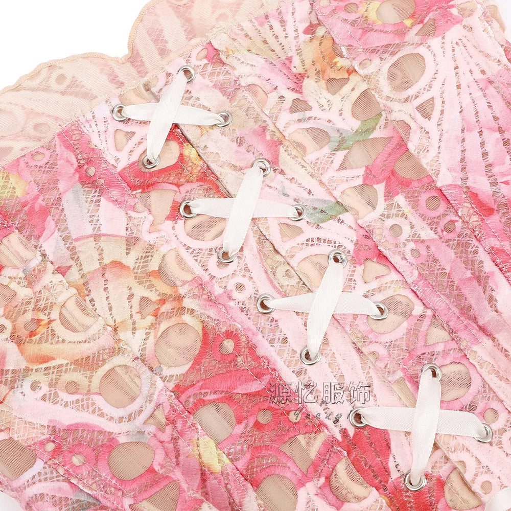 Pink Corset Satin Skirt Set