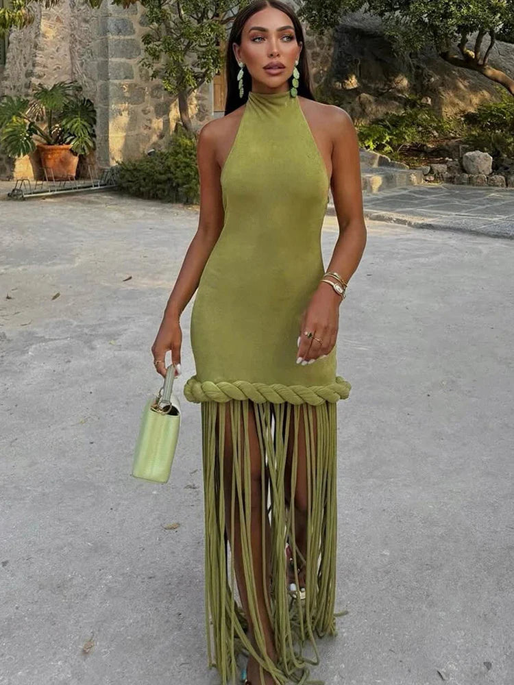 Aria Tassel Backless Maxi Dress