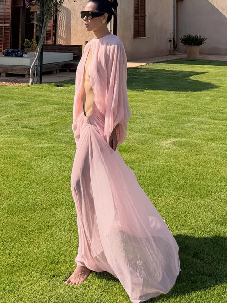 Pink Ruched Maxi Dress