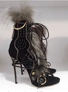 Vintage Furry Heeled Boots as pic 10cm heel 2