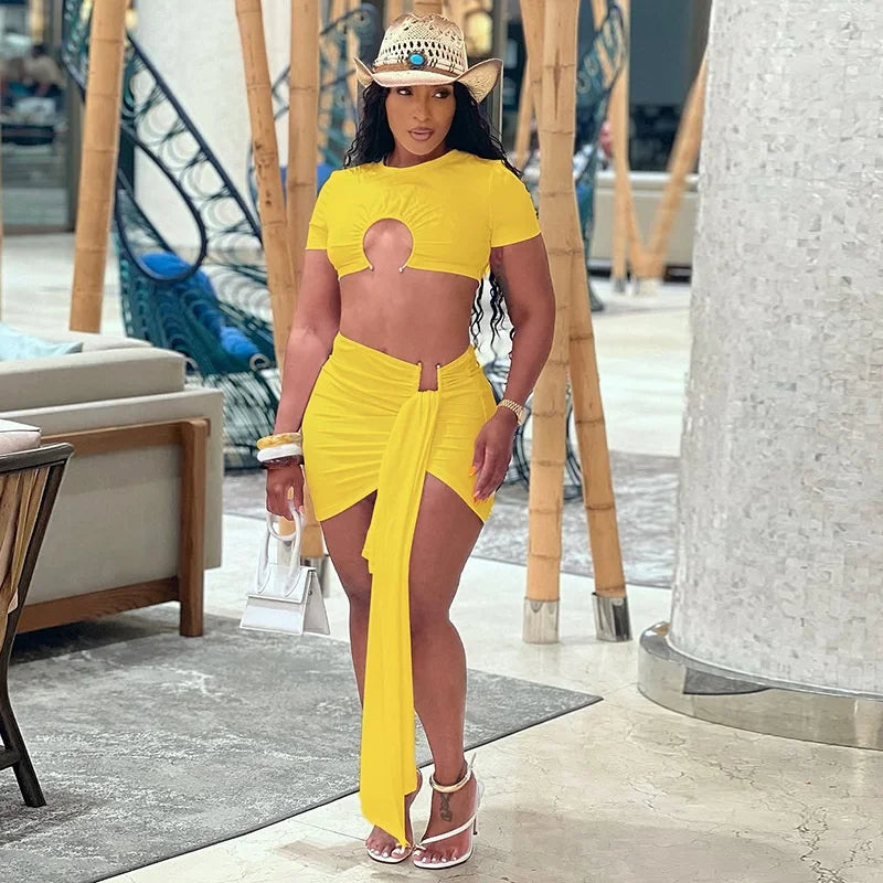 Paityn Ruched Skirt Set Yellow