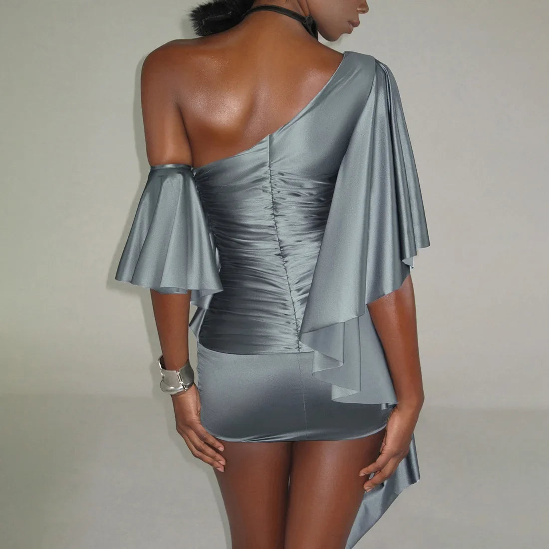 One Shoulder Ruffle Mini Dress