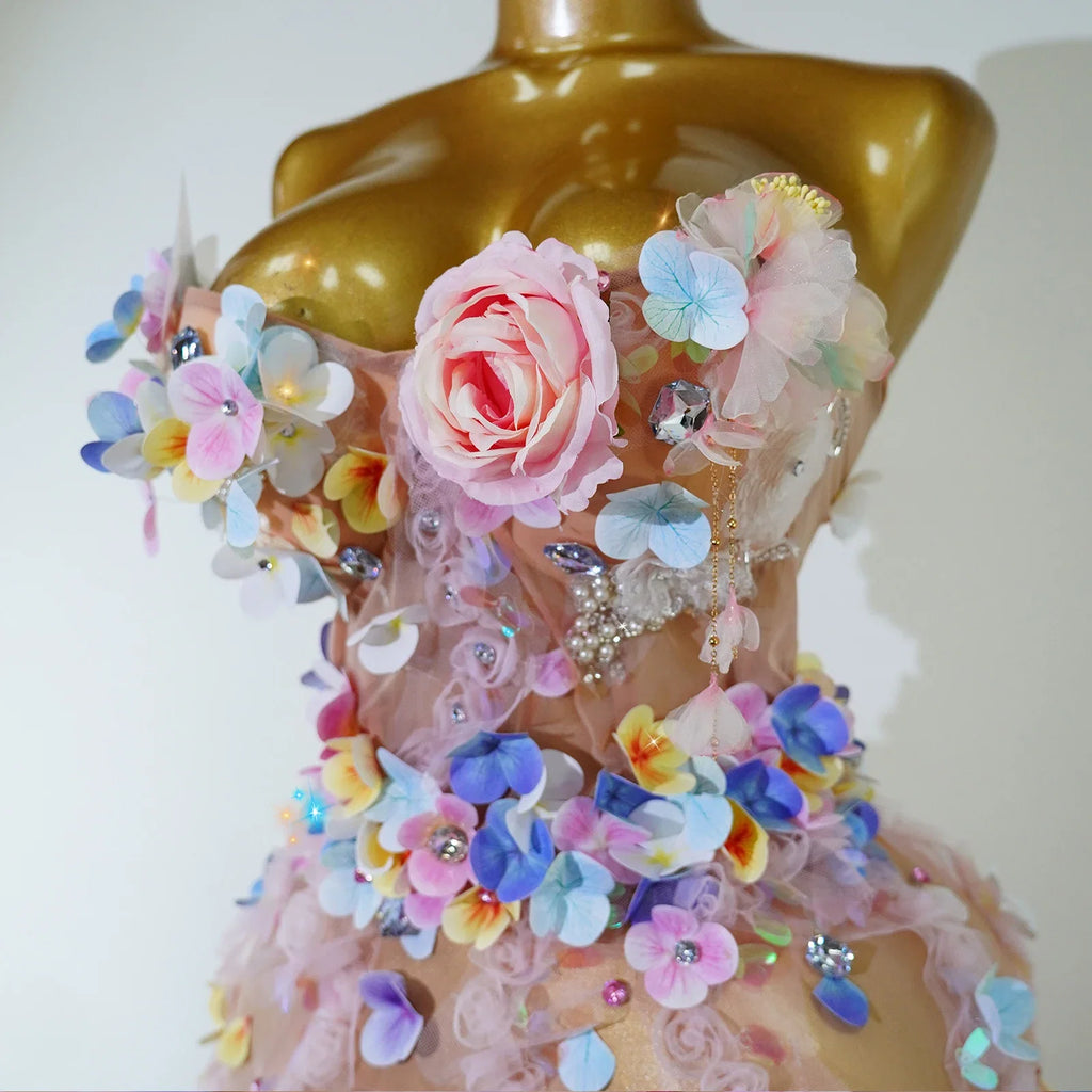 Floral Petal Mesh Mini Dress