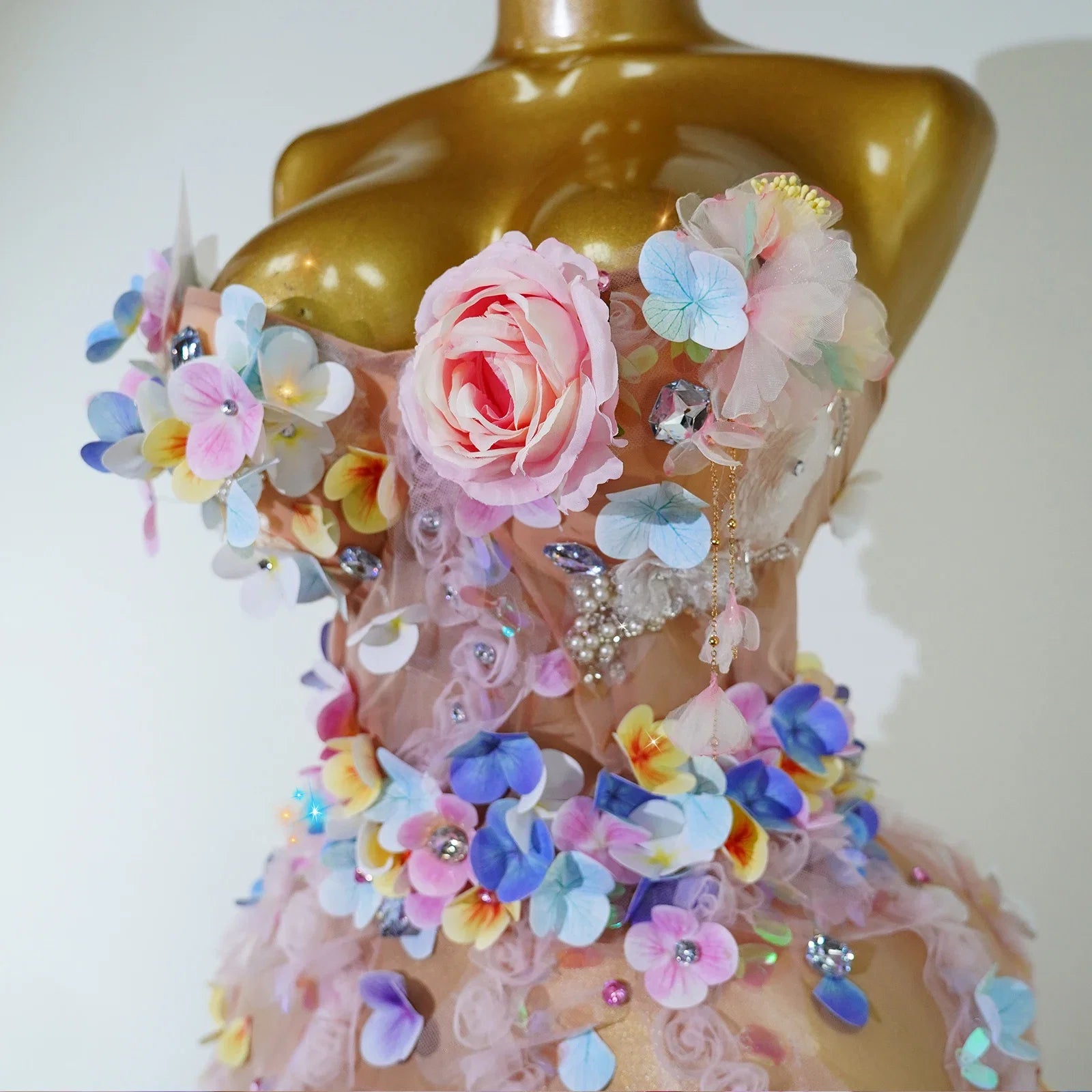 Floral Petal Mesh Mini Dress