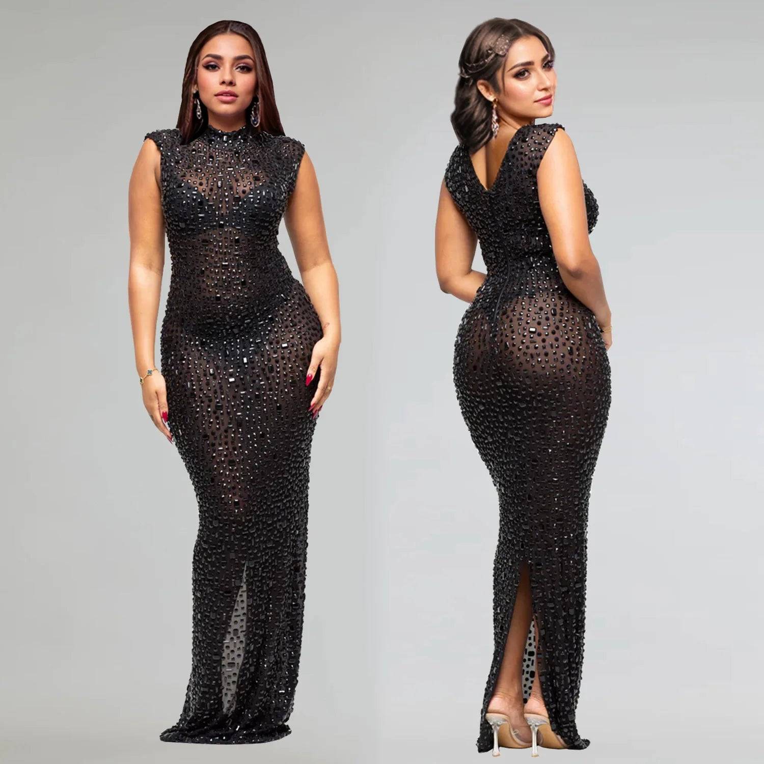 Hot Rhinestone Bodycon Maxi Dress