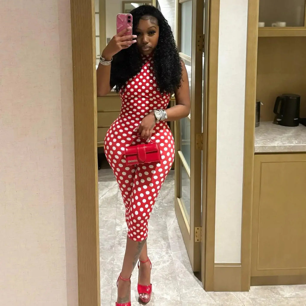 Polka Dot Mock Neck Jumpsuit