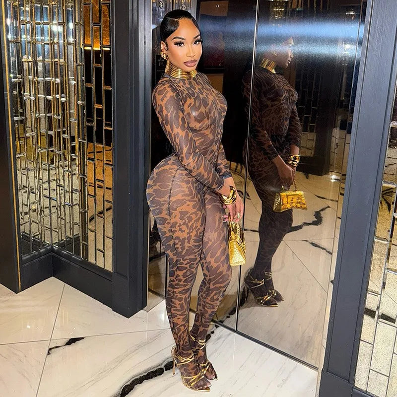 Wild Nights Leopard Mesh Pants Set