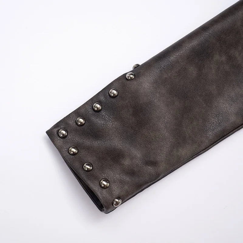 Chrome Studded Leather Crop Jacket