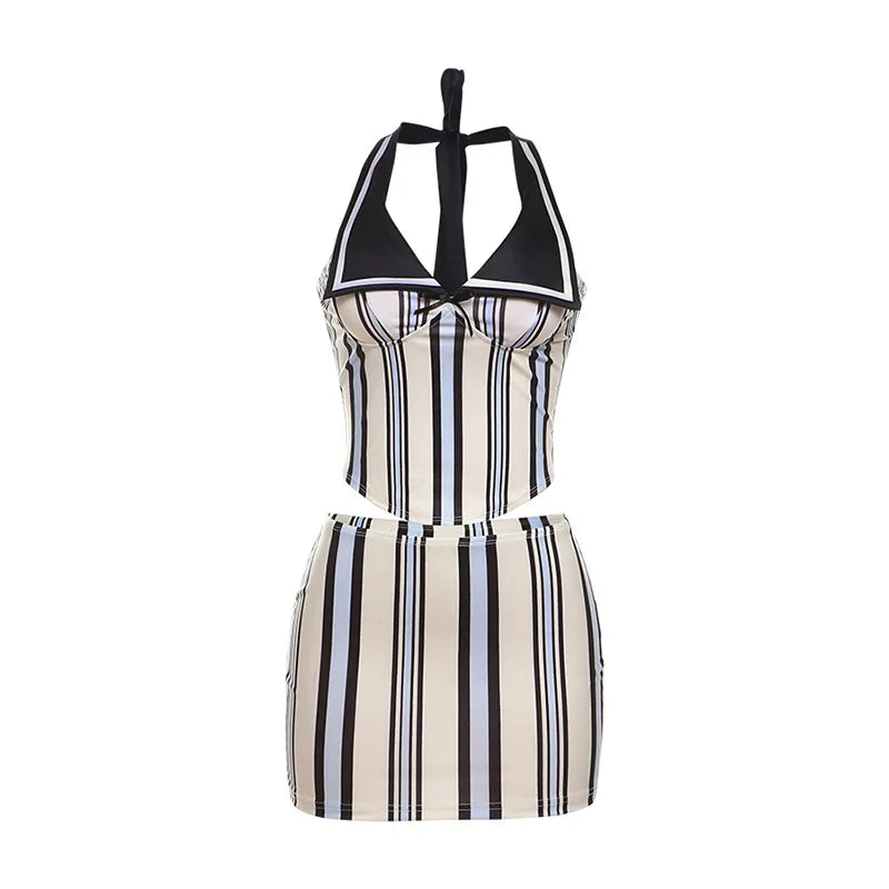 Michella Stripe Mini Skirt Set