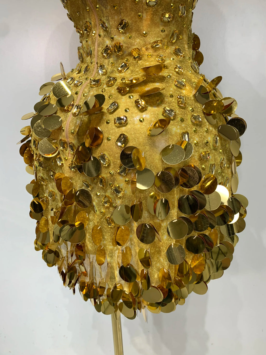 Gold Rhinestone Sequins Mini Dress