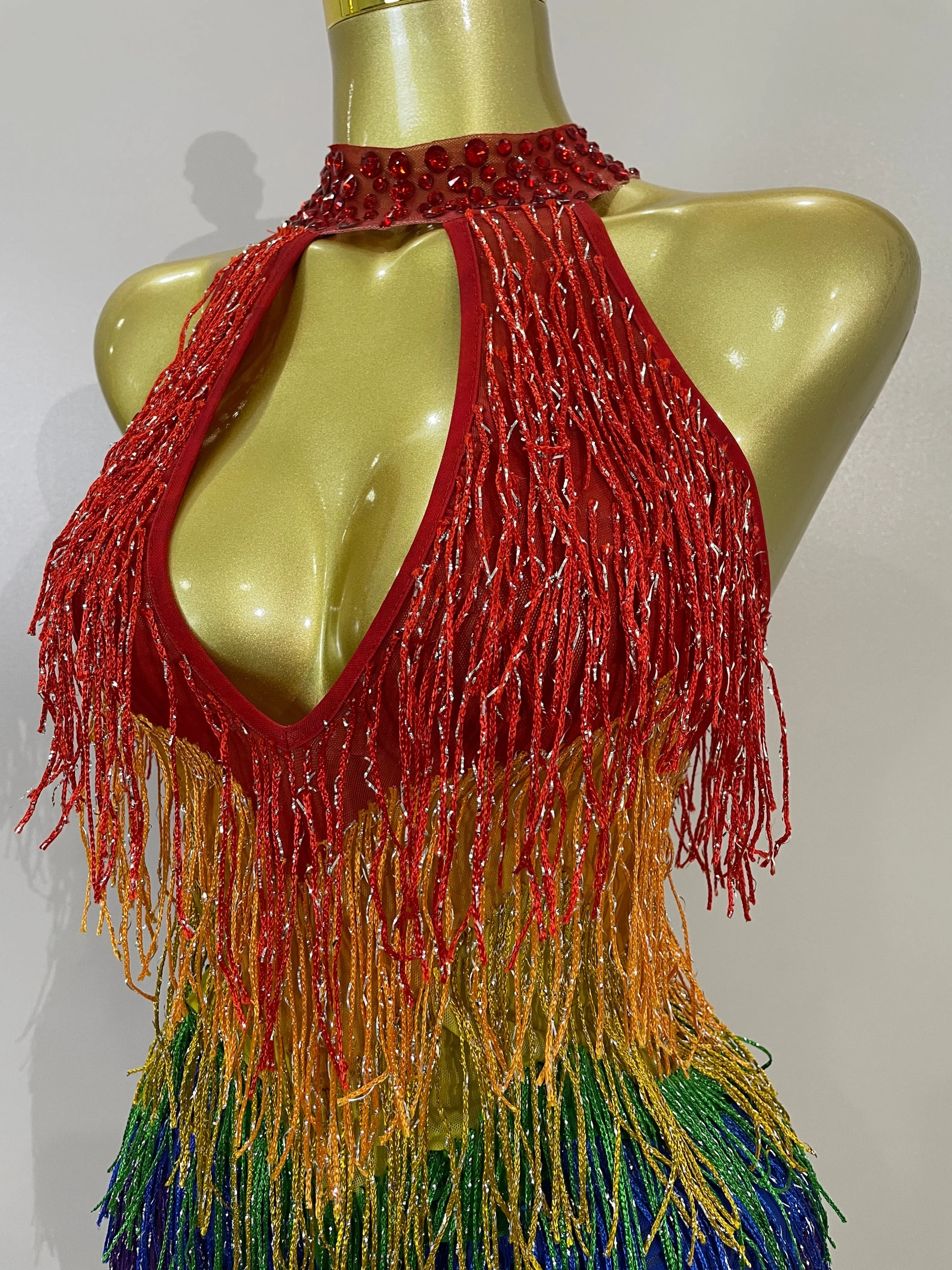 Rainbow Mesh Fringe Bodysuit