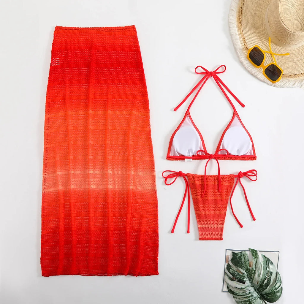 Gradient Mesh Skirt Bikini Set