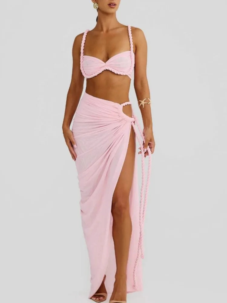 Ariana Pleated Maxi Skirt Set Pink