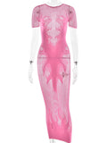 Flaming Hot Mesh Dress Pink One Size