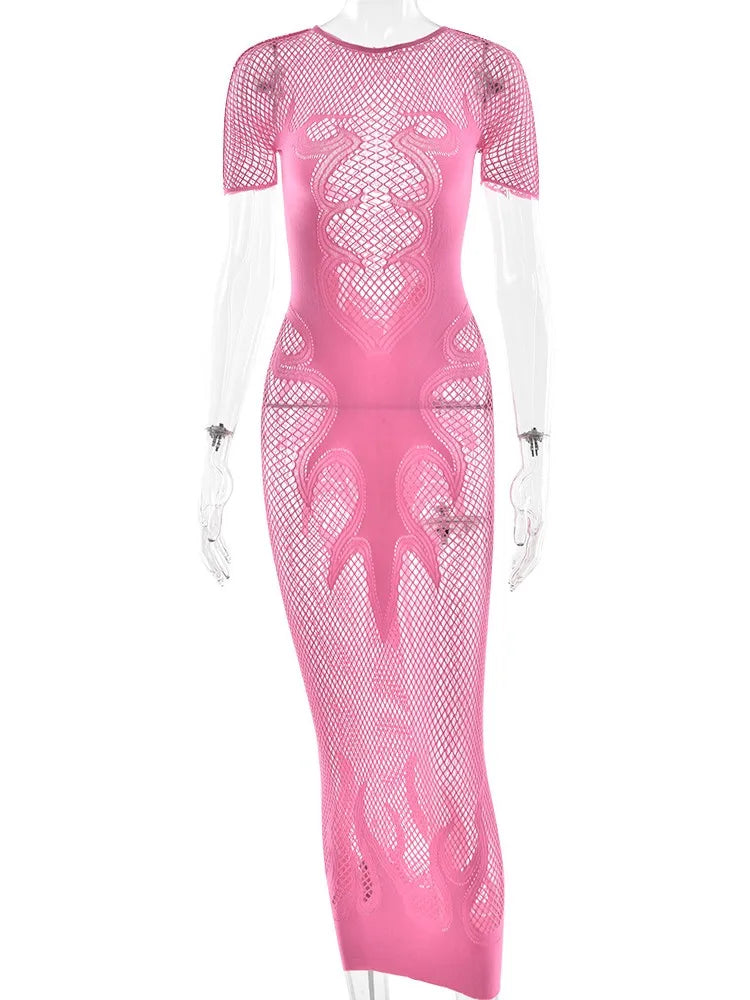 Flaming Hot Mesh Dress Pink One Size