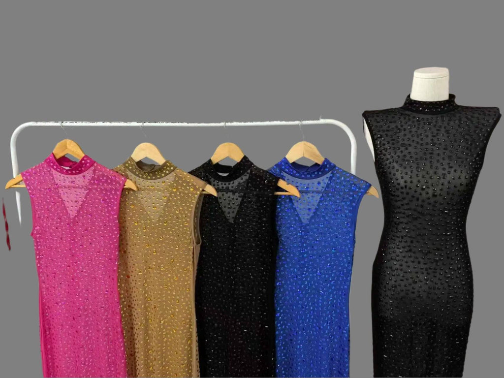 Hot Rhinestone Bodycon Maxi Dress