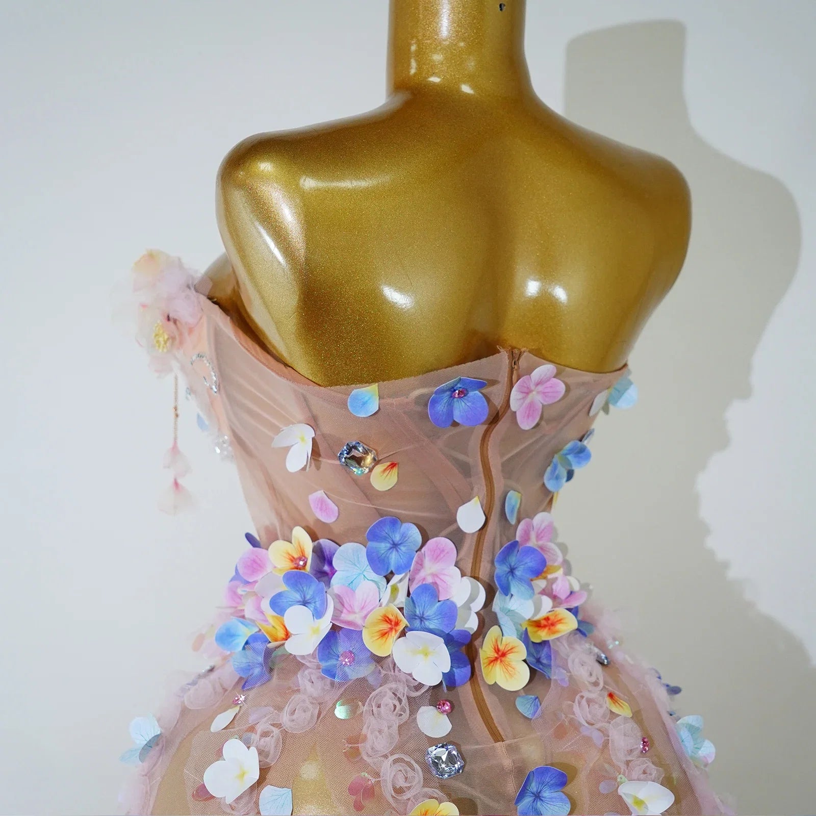 Floral Petal Mesh Mini Dress