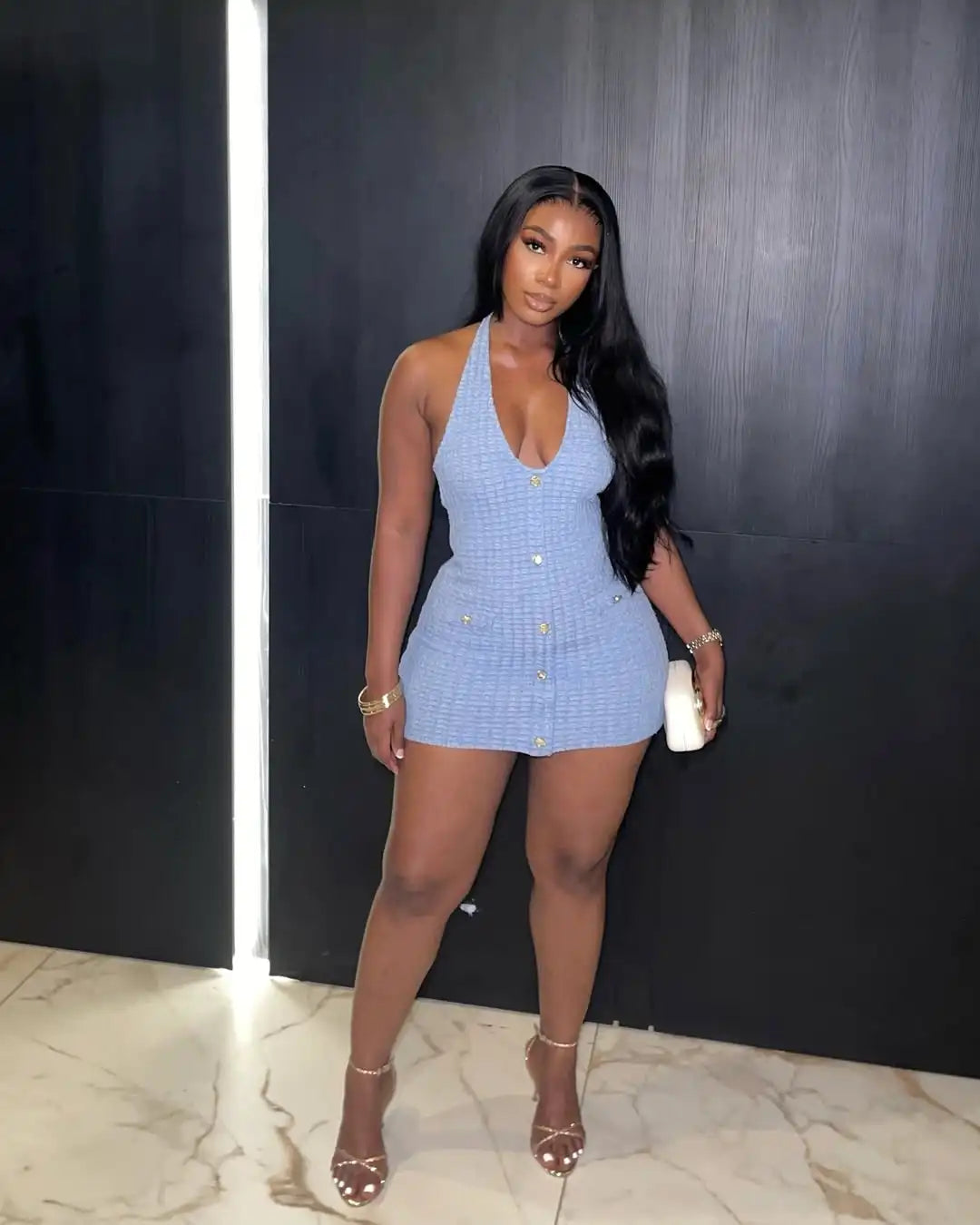Ana Knit Mini Dress Light Blue