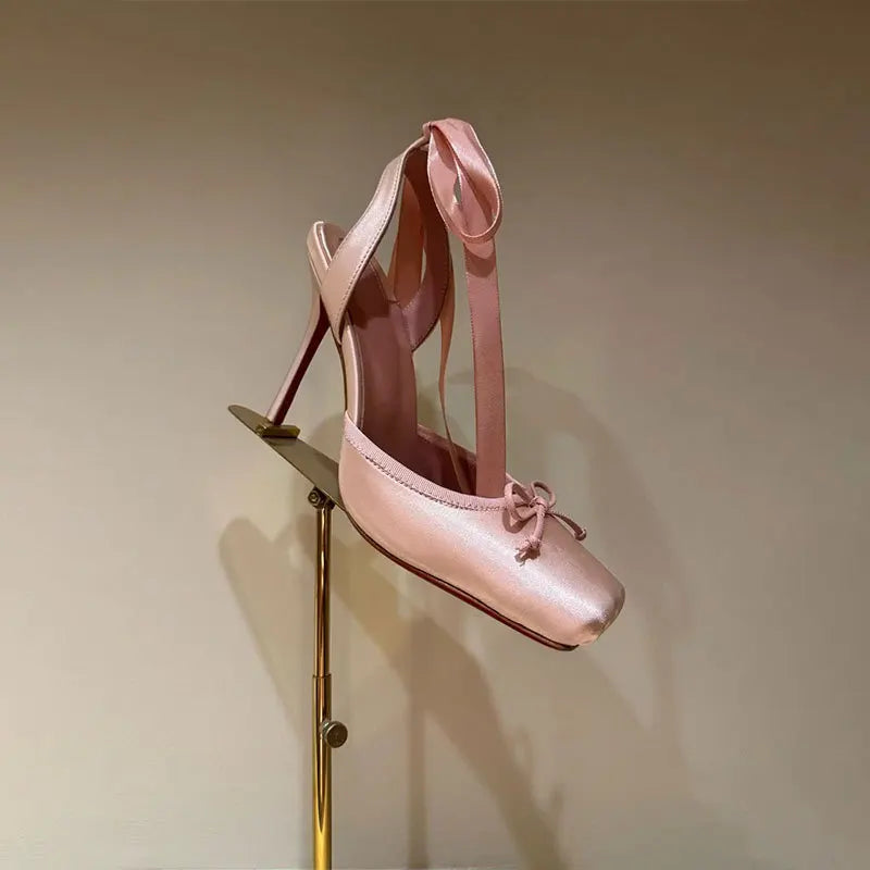 Satin Bow Ballet High Heels