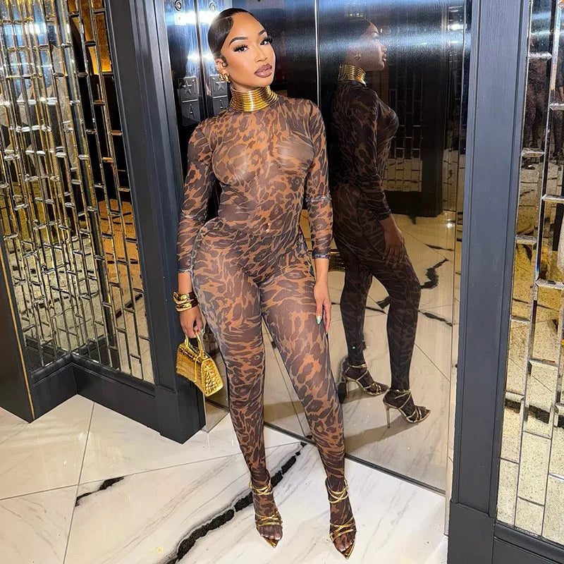 Wild Nights Leopard Mesh Pants Set