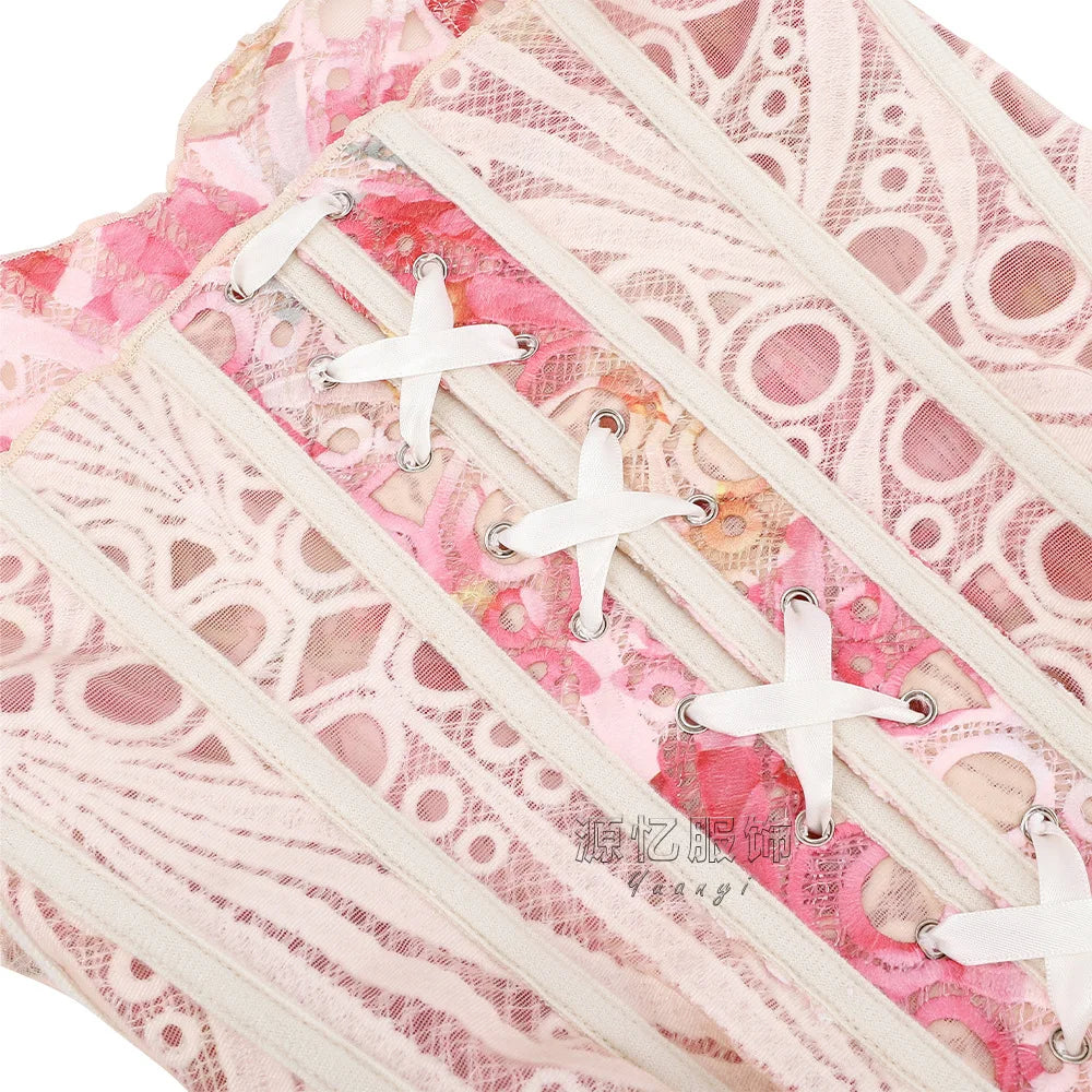 Pink Corset Satin Skirt Set