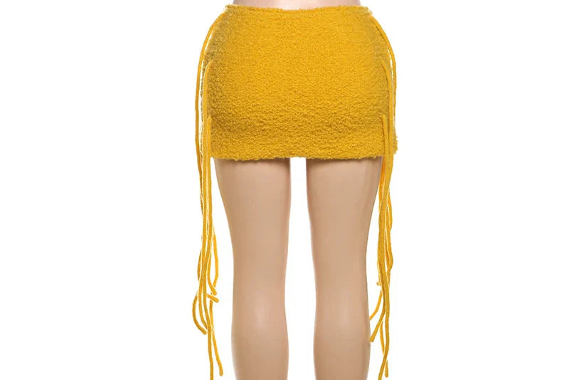 Tassel Mini Skirt & Knit Crochet Top