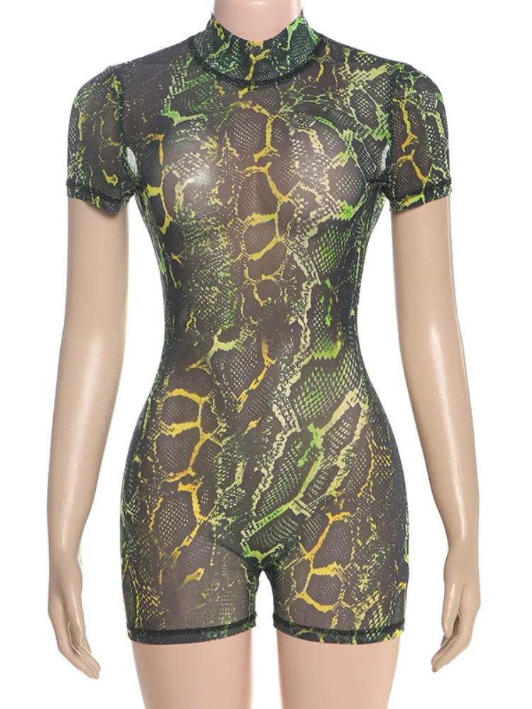 Lorine Mesh Backless Romper Green