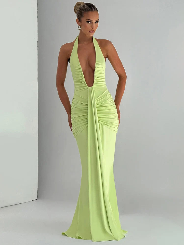 Kirsten Ruched Maxi Dress green