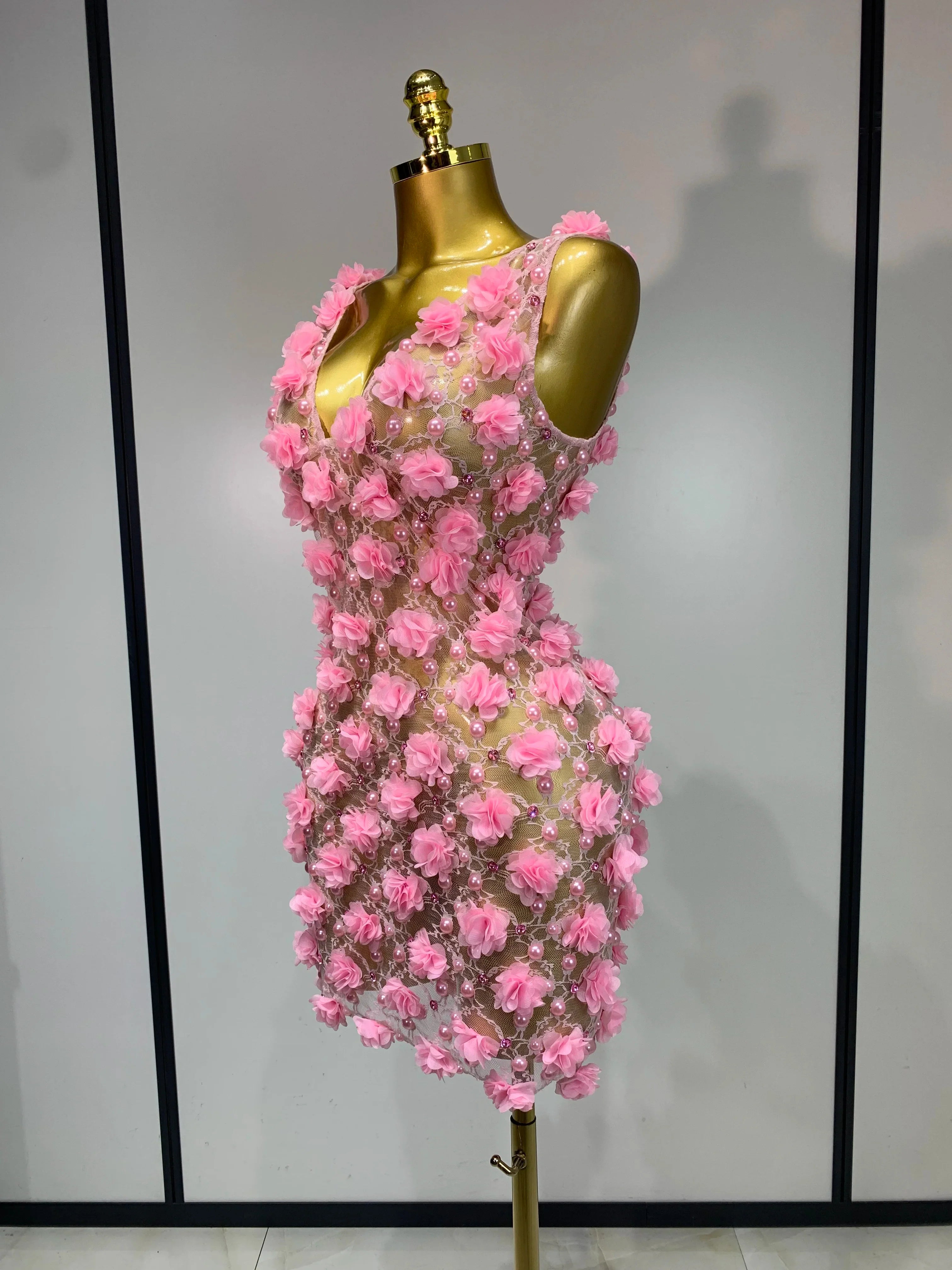 Flower Pearls Mini Dress