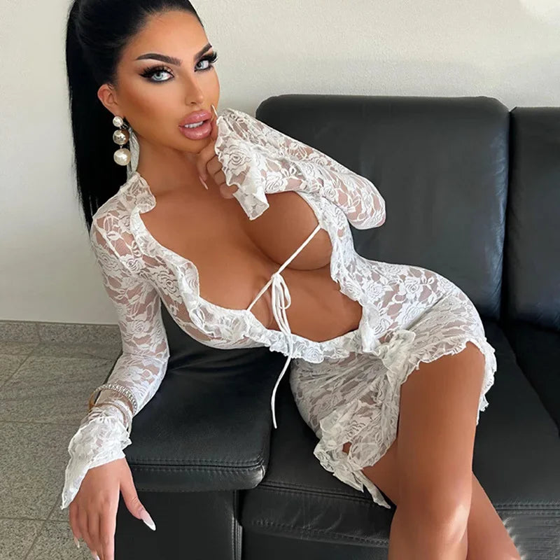 Lace Ruffles Tassel Dress Set