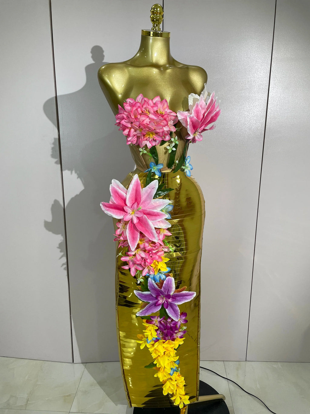 3D Flower Golden Skirt Set