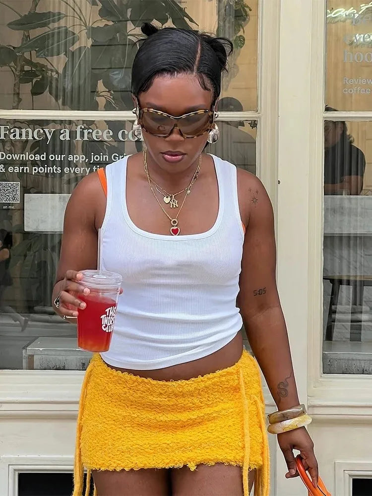 Tassel Mini Skirt & Knit Crochet Top