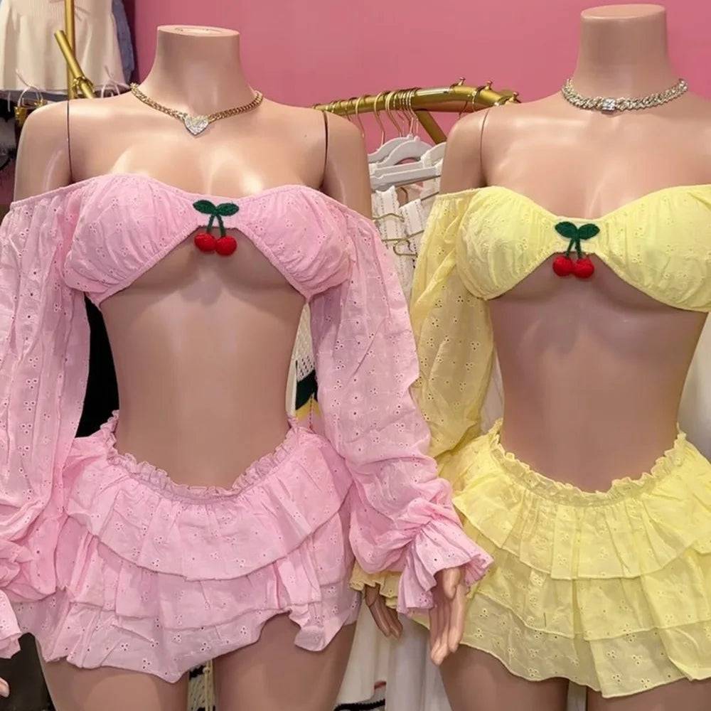 Cherry Tiered Skirt Set