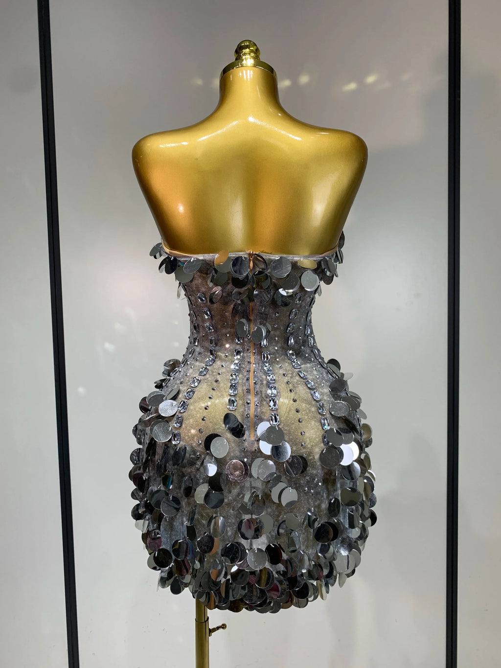 Silver Rhinestone Sequins Mini Dress