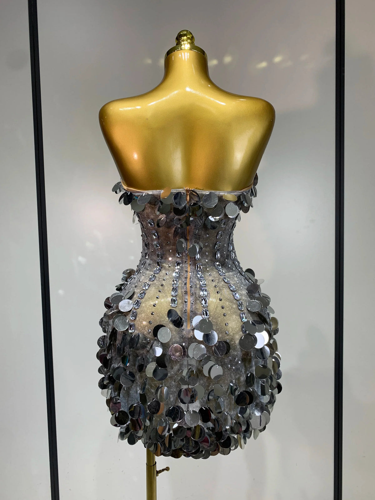 Silver Rhinestone Sequins Mini Dress