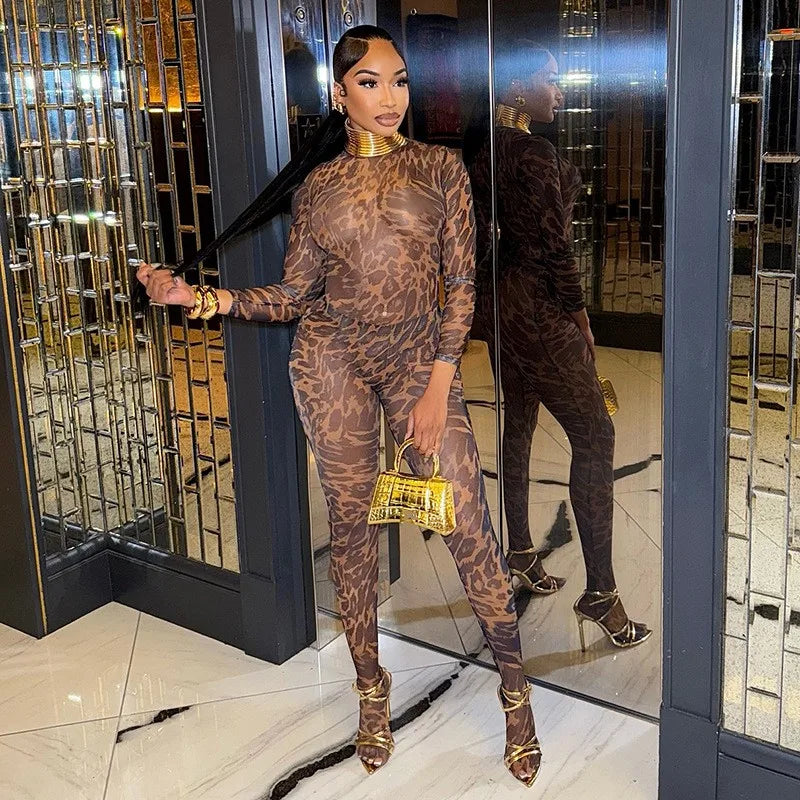 Wild Nights Leopard Mesh Pants Set